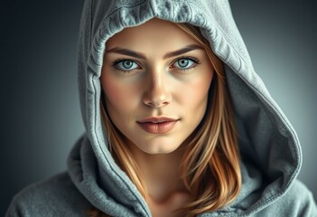 Fototapeta premium Female portrait with hood and relaxed pose