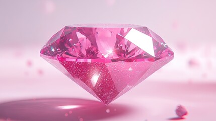 Sparkling pink diamond floating on pink background: luxury and jewelry concept