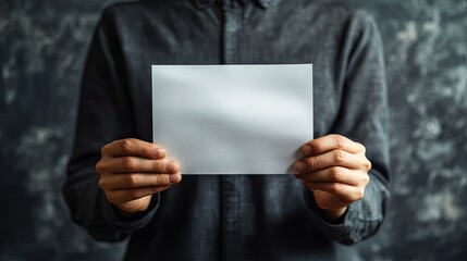 Naklejka premium Teacher holding blank paper against dark background for educational message