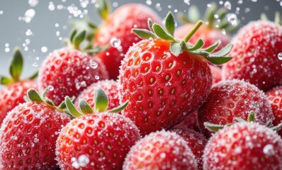 Fresh strawberries sparkling with water droplets