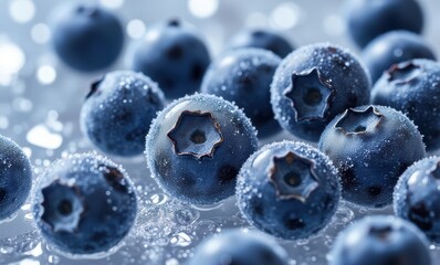 Fresh blueberries with water droplets