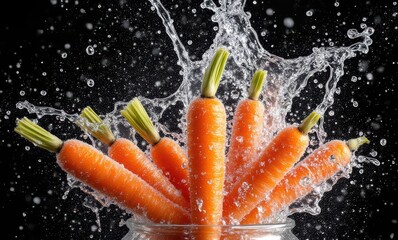 Carrots splashing in water