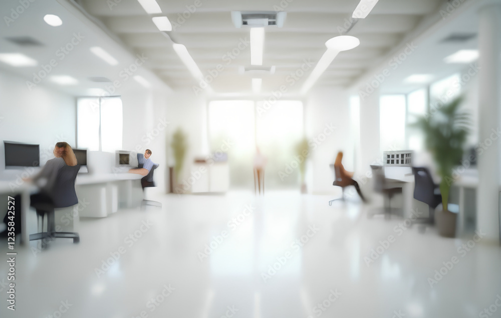 Wall mural blurred empty open space office. abstract light bokeh at office interior background for design.