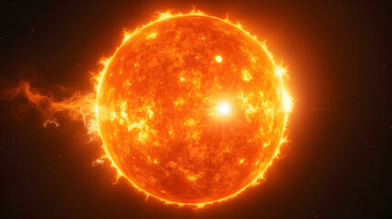 Fiery Sun Close Up: Stunning High Resolution Image of a Burning Star with Intense Orange and Yellow Flames