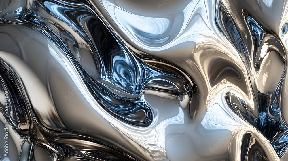 Poster Captivating abstract digital art piece showcasing a mesmerizing composition of fluid chromatic swirls organic shapes and sleek metallic glossy textures