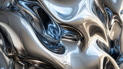 Captivating abstract digital art piece showcasing a mesmerizing composition of fluid chromatic swirls organic shapes and sleek metallic glossy textures
