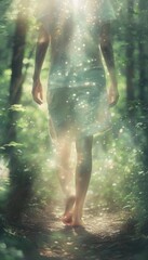 Fototapeta premium Ethereal Barefoot Walk in Forest: Soft Focus on Serene Trail