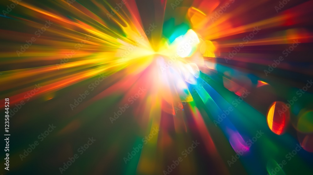 Aufkleber Captivating abstract image showcasing a vibrant explosion of colorful light beams rays and bursts of energy radiating with brilliant illumination and dazzling radiance