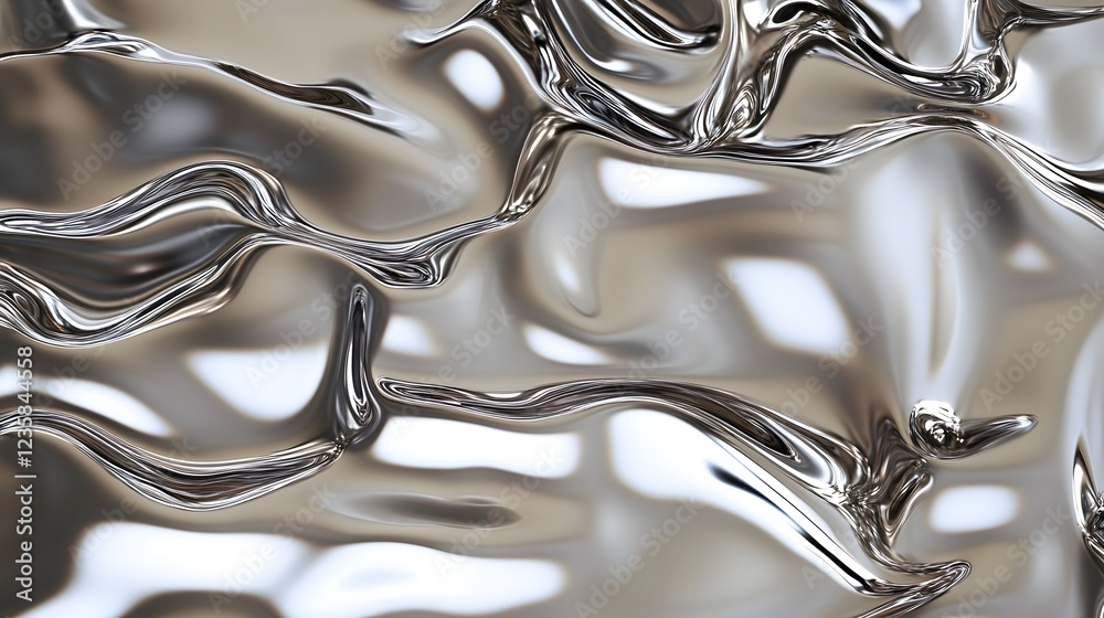 Fototapete Captivating abstract image featuring dynamic undulating waves of shimmering reflective liquid chrome against a sleek futuristic backdrop  The flowing morphing metallic liquid creates a mesmerizing