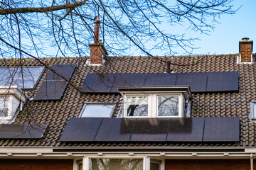 Solar Panel House Roof Generator Energy The Hague Netherlands Blue Sky Sun