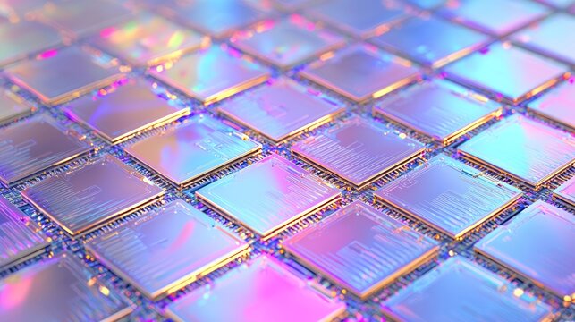 Colorful Abstract Chips Arranged in Patterns on Digital Background