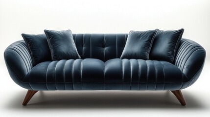 Fototapeta premium Elegant Teal Velvet Sofa With Wooden Legs