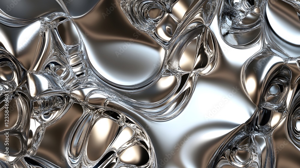 Poster captivating liquid metal flow a futuristic shimmering sculpture of twisted metallic curves and waves