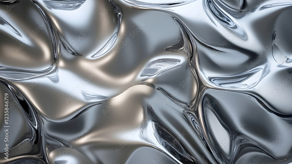 Fototapete Captivating Metallic Fluid Dynamics   Surreal Abstract 3D Render Showcasing Sleek Monochrome Patterns and Flowing Organic Shapes