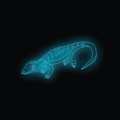 Neon blue lizard is glowing on a black background