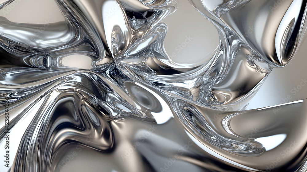 Aufkleber Captivating Metallic Liquid Flow   Mesmerizing Abstract Texture and Digital Art Background  Striking and visually compelling organic fluid motion and distorted reflection with iridescent shiny