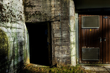 Fototapeta premium In the photo, the entrance to the old bunker in the forest in Kreuzlingen