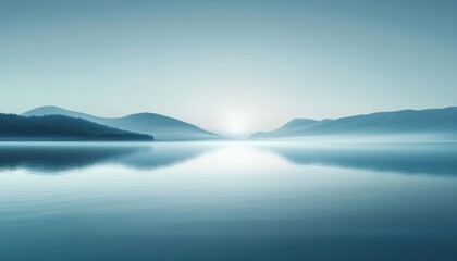 Serene Misty Mountains Reflecting in Calm Lake Water