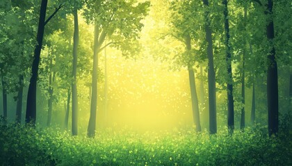 Obraz premium Sunlit Green Forest With Lush Undergrowth