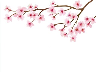 Naklejka premium A beautiful cherry blossom branch adorned with pink flowers, symbolizing spring and renewal against a white background. for wedding card