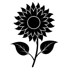 Black and White Sunflower Silhouette, Floral Vector Design