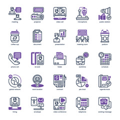 Business Meeting Icon pack for your website, mobile, presentation, and logo design. Business Meeting Icon dual tone design. Vector graphics illustration and editable stroke.
