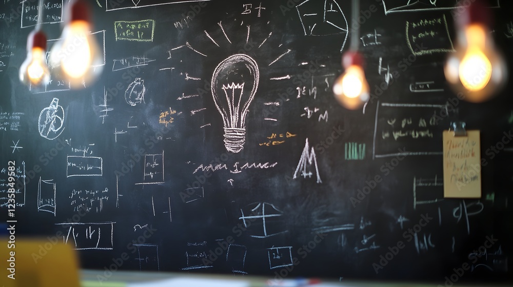 Poster chalkboard filled with formulas diagrams and symbols showcasing academic and scientific concepts suc