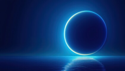 Glowing Orb Reflects on Calm Blue Water Surface
