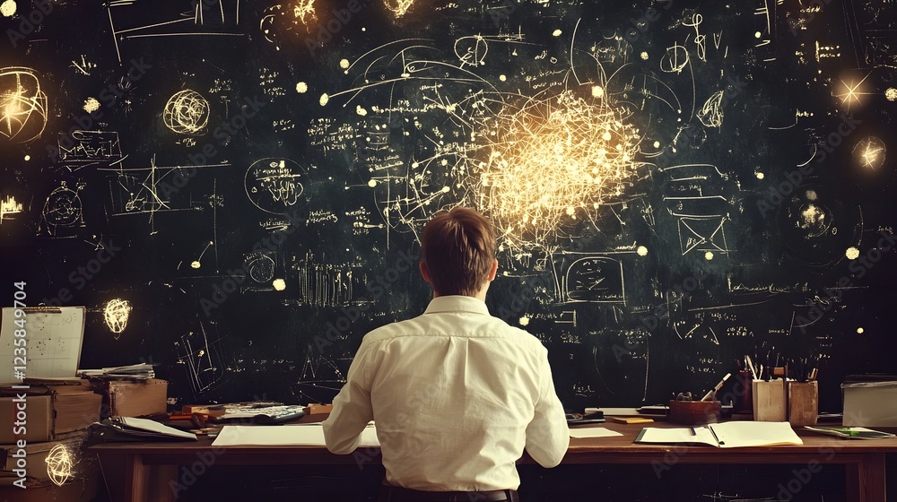 Aufkleber chalkboard filled with scientific diagrams equations and formulas suggesting an environment of acade