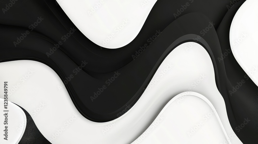 Poster abstract wavy pattern in black and white with smooth gradients creating a modern and elegant design 