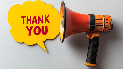 Megaphone with speech bubble "THANK YOU".