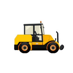 Naklejka premium A small yellow and black road roller machine is depicted in a side profile view illustration.