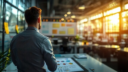 Fototapeta premium Businessman Analyzing Data Charts in Modern Office Environment
