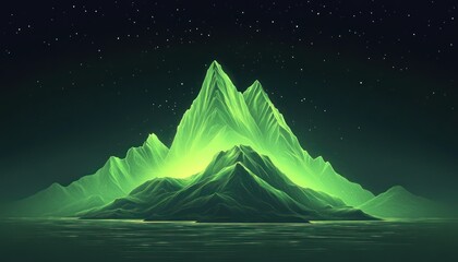 Glowing Green Mountains Under a Starry Night Sky