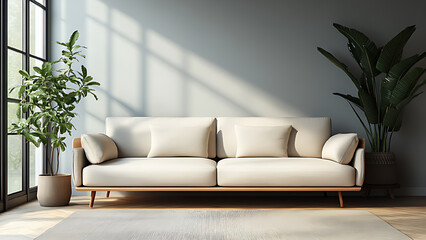 Elegant and modern living room design in white tones.