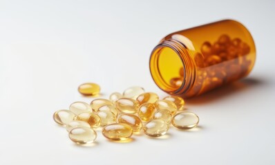 Clear yellow capsules spilling from bottle