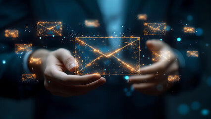 New email notification concept for business email communication and digital marketing. businessman touching email on virtual screen. technology