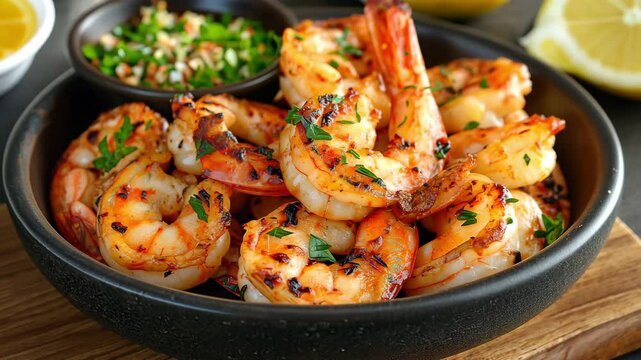 Shrimp fried with parsley and garlic butter