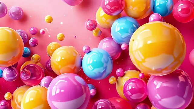 Vibrant colorful spheres in dynamic 3d motion on pink background for modern digital content