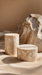 ### **50 Search Keywords for the Image**  
```
desert aesthetic, sandstone pedestal, natural textures, earthy tones, minimalist design, organic elegance, rock formations, warm neutral palette, luxury 