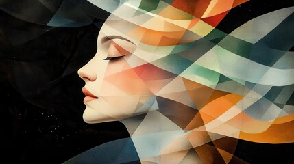 Geometric abstract painting of virgo modern studio artwork sophisticated environment artistic viewpoint earthy tones