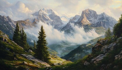 Alpine scenes are often used to convey tranquility and majesty.