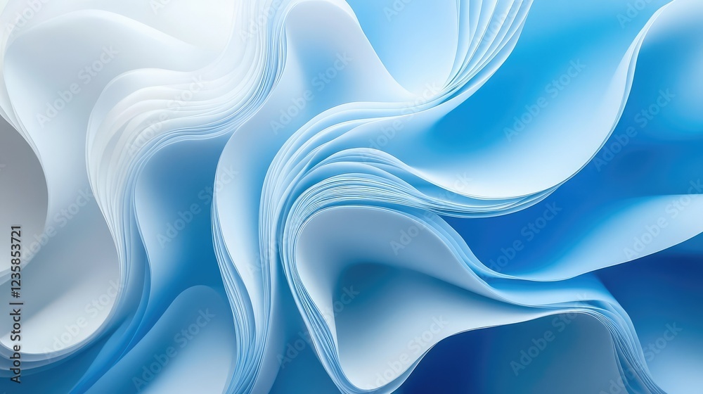 Poster abstract wave patterns of blue and white paper creating a fluid and serene background design for cre