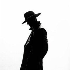 Mysterious Silhouette in Wide Brimmed Hat and Coat