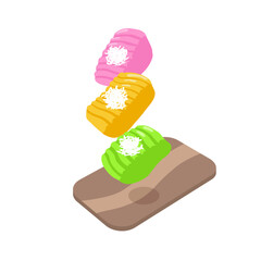 Getuk lindri with grated coconut Indonesian food vector