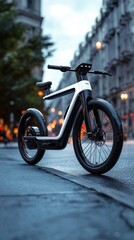 Fototapeta premium Futuristic electric bike in urban street eco-friendly transport concept innovative design modern environment
