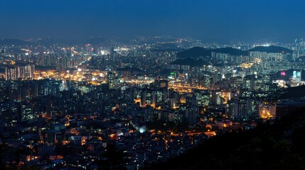 Night cityscape illuminated buildings city lights