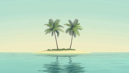 Fototapeta premium Two Palm Trees on a Secluded Tropical Island