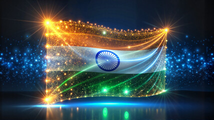 Glowing digital Indian flag with futuristic effect