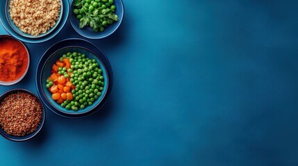 Colorful Bowl Fresh Ingredient Grain Blue Background